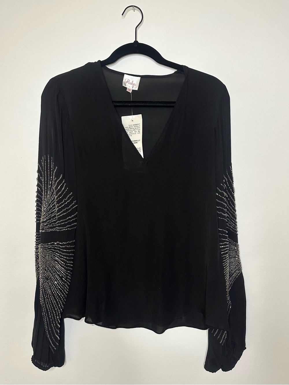 NWT Parker Silk Blouse with Sequined Sleeves Size XS